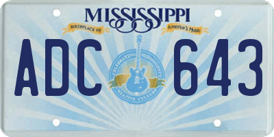 MS license plate ADC643