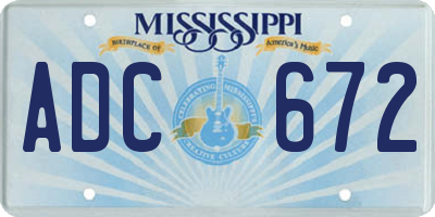 MS license plate ADC672