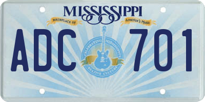 MS license plate ADC701