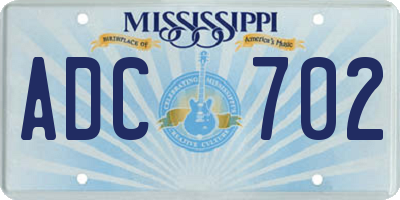 MS license plate ADC702