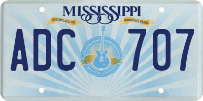 MS license plate ADC707