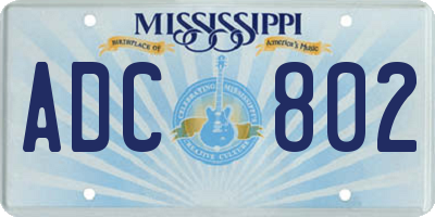 MS license plate ADC802