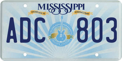 MS license plate ADC803
