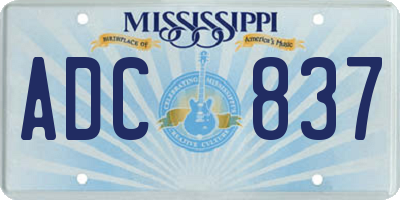 MS license plate ADC837