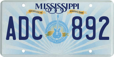 MS license plate ADC892