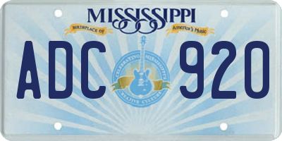 MS license plate ADC920