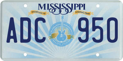 MS license plate ADC950