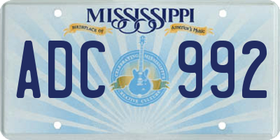 MS license plate ADC992