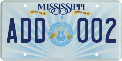 MS license plate ADD002
