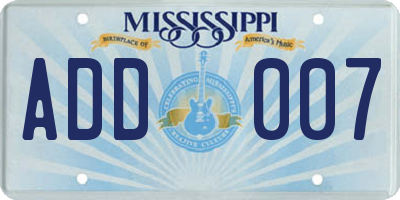 MS license plate ADD007