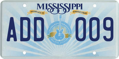 MS license plate ADD009