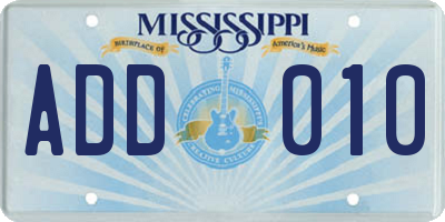 MS license plate ADD010