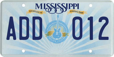 MS license plate ADD012