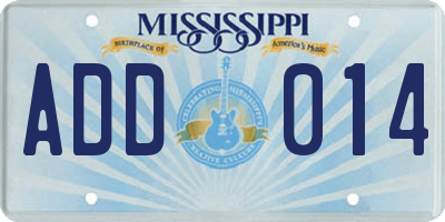 MS license plate ADD014