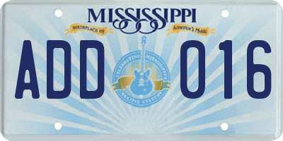 MS license plate ADD016