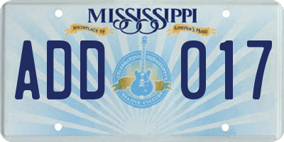 MS license plate ADD017