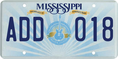 MS license plate ADD018