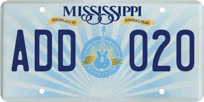 MS license plate ADD020
