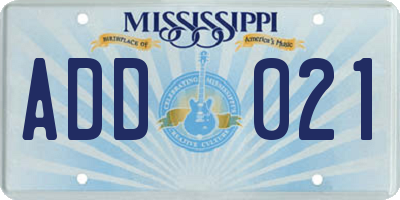 MS license plate ADD021