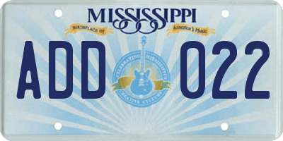 MS license plate ADD022