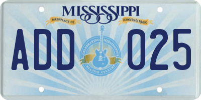 MS license plate ADD025