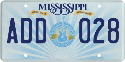 MS license plate ADD028