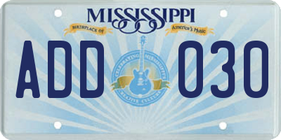 MS license plate ADD030