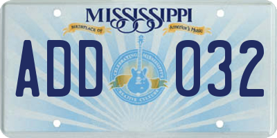 MS license plate ADD032