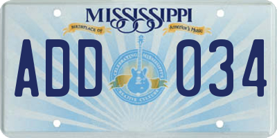 MS license plate ADD034