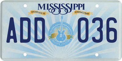 MS license plate ADD036