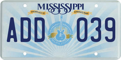 MS license plate ADD039