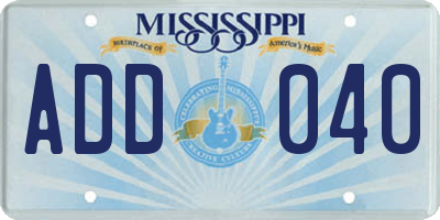 MS license plate ADD040