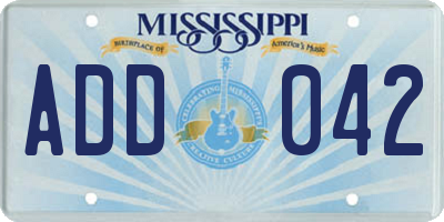 MS license plate ADD042