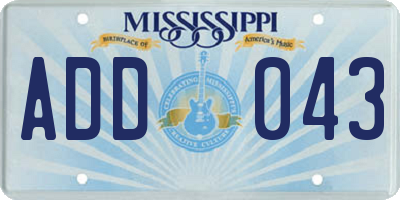 MS license plate ADD043