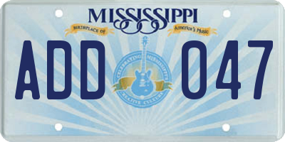 MS license plate ADD047