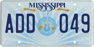 MS license plate ADD049