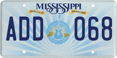 MS license plate ADD068