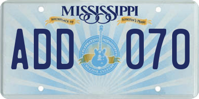 MS license plate ADD070