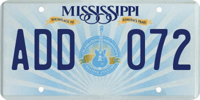MS license plate ADD072