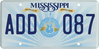 MS license plate ADD087
