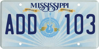 MS license plate ADD103