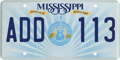 MS license plate ADD113