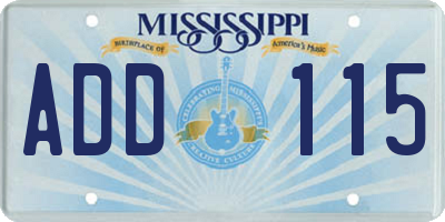 MS license plate ADD115