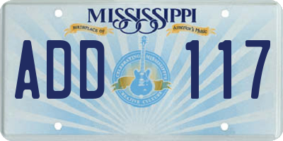 MS license plate ADD117