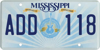 MS license plate ADD118