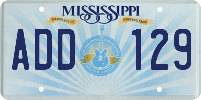 MS license plate ADD129