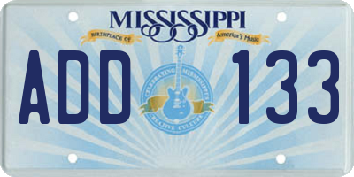 MS license plate ADD133
