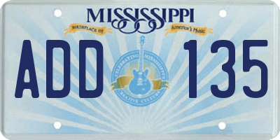 MS license plate ADD135