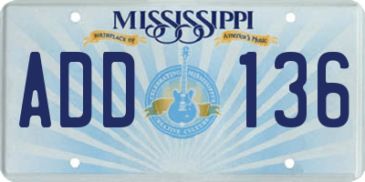 MS license plate ADD136