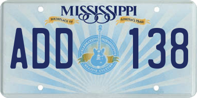 MS license plate ADD138